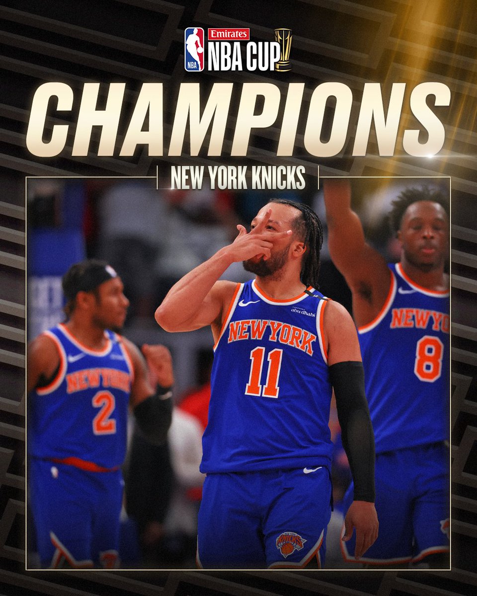 NBAspain's tweet photo. ¡Los KNICKS se proclaman CAMPEONES de la #EmiratesNBACup! 🏆🧡

🔝Derrotan 124-113 a los Spurs en la gran final y toman el testigo de los Bucks.

Hasta 7 jugadores en dobles dígitos de anotación. https://t.co/eLIhgqMLdw