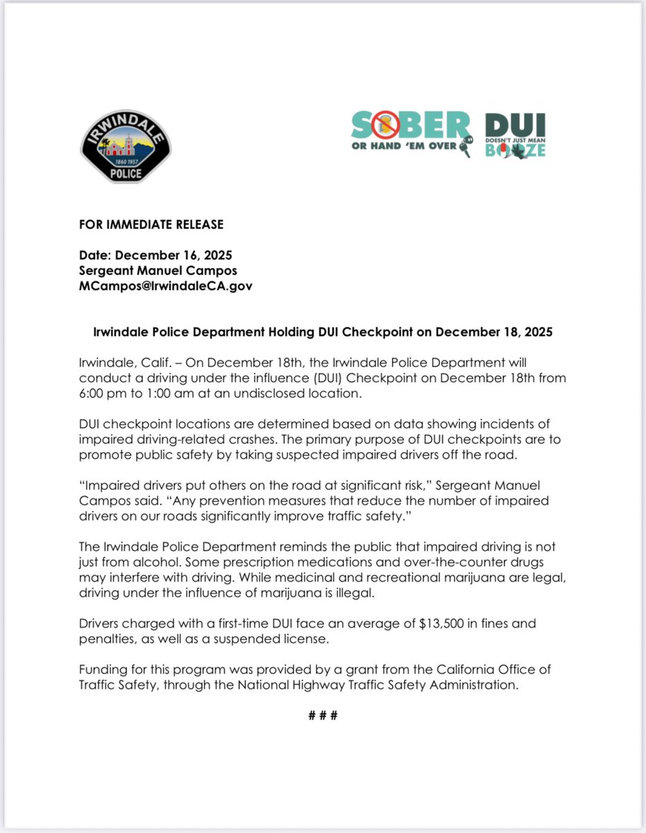 Irwindale Police Department tweet media