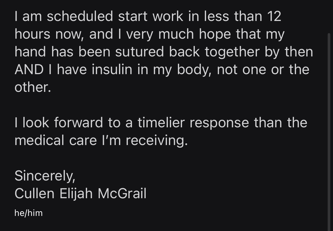 I just want my hand looked at before I go into a diabetic coma. i wasn’t aware that was too much to ask. <a href="/SylviaJonesMPP/">Sylvia Jones</a> <a href="/JohnFraserOS/">John Fraser</a> <a href="/fordnation/">Doug Ford</a> <a href="/CBCOttawa/">CBC Ottawa</a> <a href="/ctvottawa/">CTV Ottawa</a>