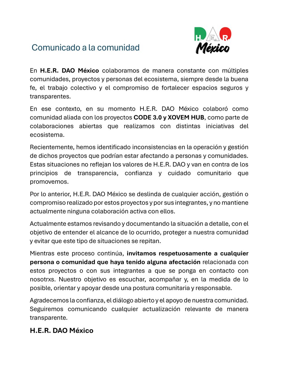 Por favor, cualquier persona afectada, no dude en escribirnos directamente en el Telegram de la Comunidad para poder revisar la situación y darle seguimiento.