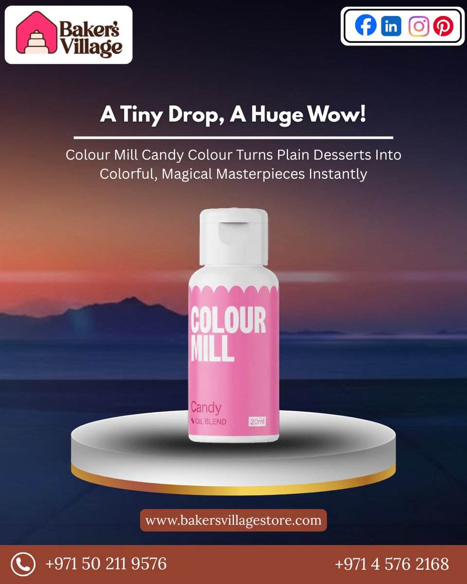 BakersVill45's tweet photo. One Drop. Endless Creativity. 
Bring desserts to life with BakersVillageStore’s high-impact oil-based candy colours—perfect for chocolates, cream, fondant &amp; butter recipes. No streaks, just wow!
🌐https://t.co/SWaocMsDKz

#BakersVillageStore #CandyColors #CreativeBaking https://t.co/W9cRoZodES
