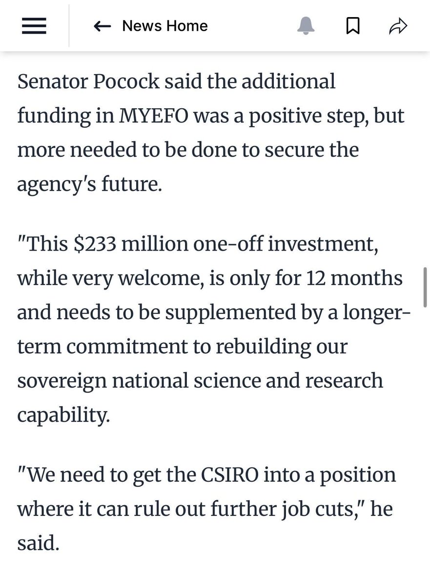 Thank you to the more than 20,000 people who signed my petition in support of the CSIRO.

This $233 million one-off investment, while very welcome, is only for 12 months &amp; needs to be supplemented by a longer-term commitment to rebuilding our sovereign national science &amp; research
