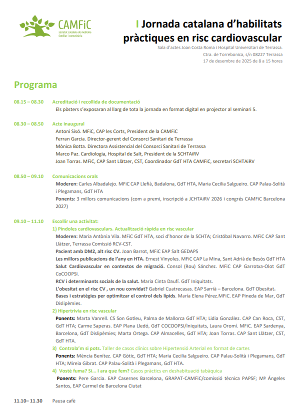 CAMFiC's tweet photo. 🧵 Comença la I Jornada catalana d’habilitats pràctiques en Risc Cardiovascular ❤️🩺
Benvinguda institucional a @CSTerrassa. Obrim fil 👇
#RiscCardiovascular #AtencióPrimària #HTACAMFiC https://t.co/CEexkb0NCT