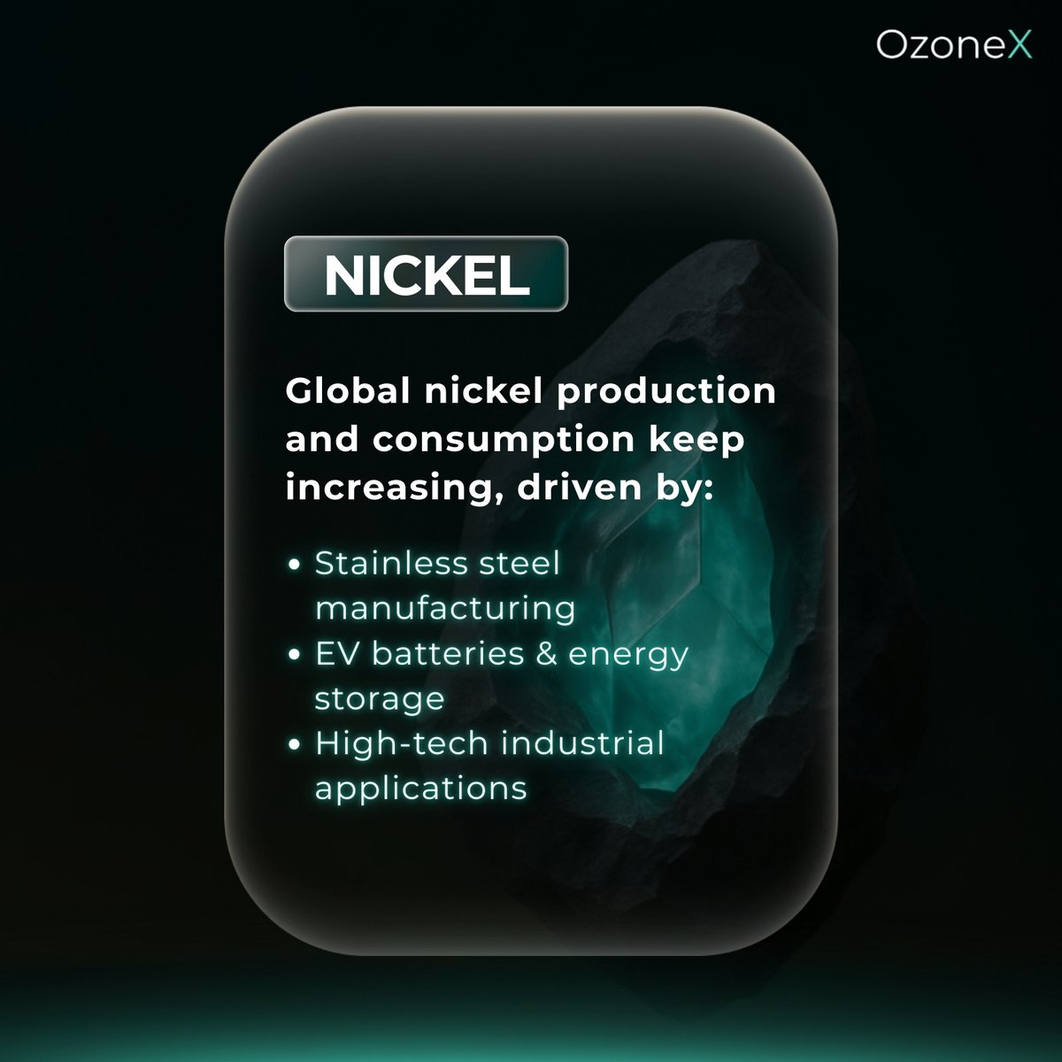 Ozonex_official's tweet photo. The demand for nickel is on the rise!
As industries continue to evolve, this powerful metal is essential in everything from durable stainless steel to the cutting-edge technology of EV batteries and energy storage ⚡🚗🔧
#NickelRevolution #TechMetals #EnergyStorage #ElectricVehicles #GreenEnergy #SustainableTech #IndustrialInnovation #FutureTech #OzoneX #SustainableManufacturing