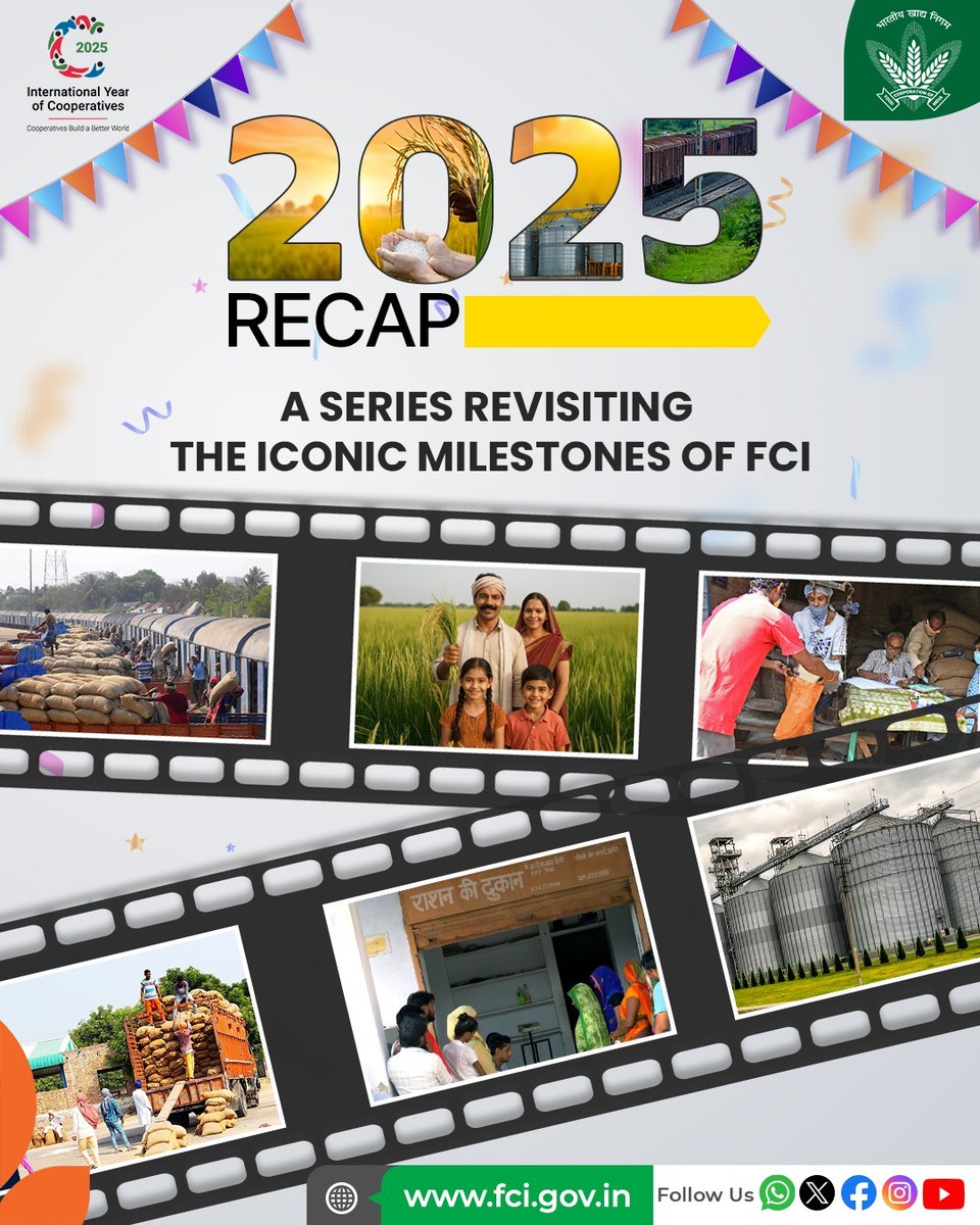 2025, a year of commitment, coordination and collective effort.
As we look back, each milestone and moment reflects our continued responsibility towards strengthening India’s food security system.

#2025Recap #FCI2025 #India