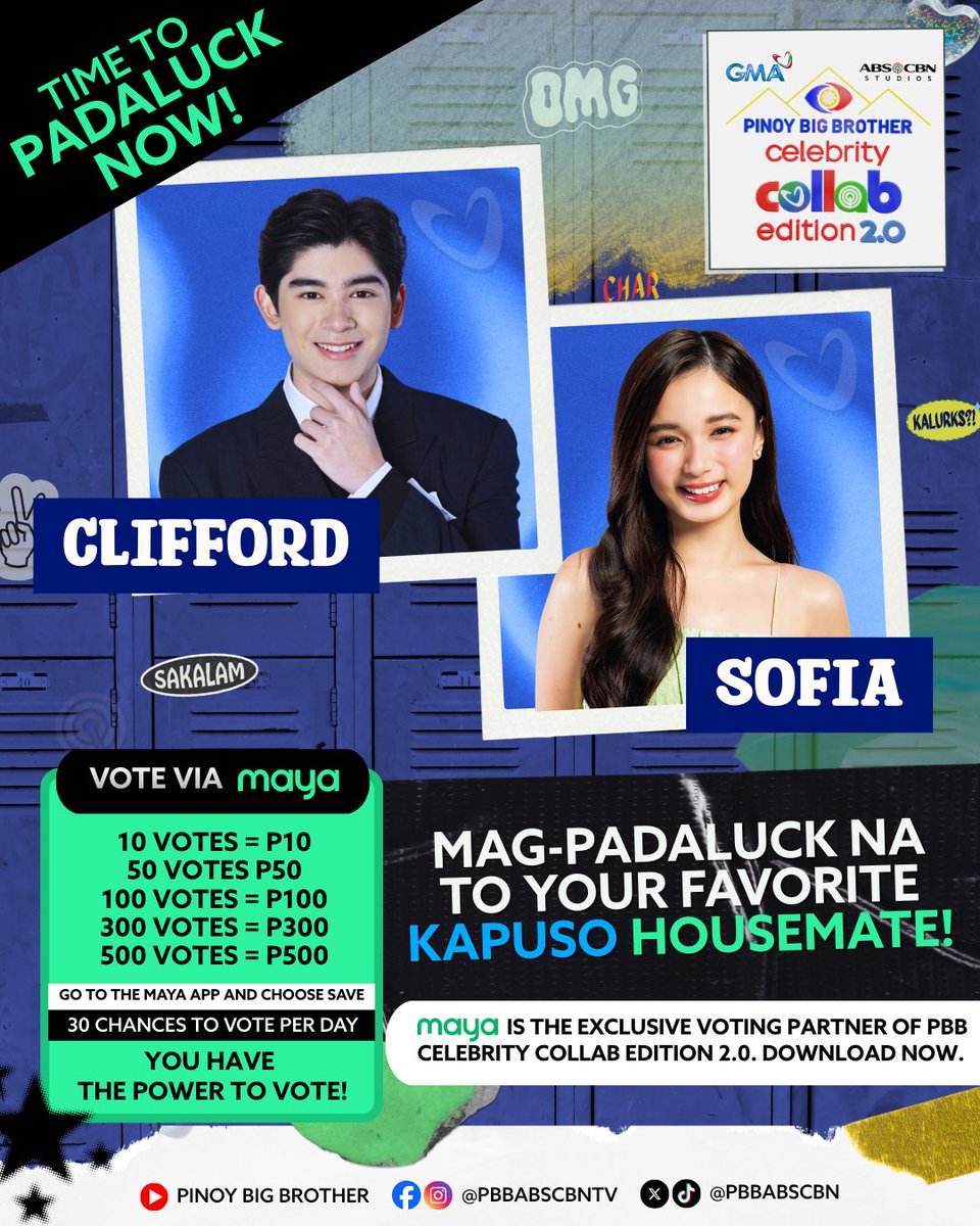 PBBabscbn's tweet image. Mag-PadaLuck na to your favorite Kapuso Housemate with Maya! ✨🏠

Ang Kapuso at Kapamilya Housemate na may highest number of votes ay magwawagi ng Big PADALUCK Resting Bonus sa isang Endurance Challenge! 🎁

How to vote via Maya 📲
1. Download the Maya app (it’s FREE)
2. Cash in…