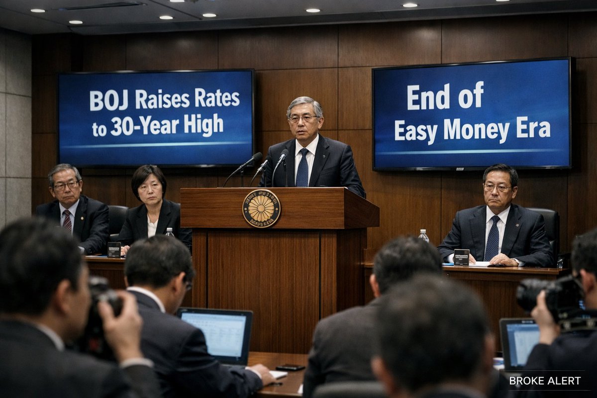 BrokeFicom's tweet photo. 🚨 BROKE ALERT — JAPAN JUST DID THE UNTHINKABLE 🇯🇵
The Bank of Japan raised interest rates to a 30-year high, officially stepping away from ultra-cheap money.
Yen moving.
Carry trades sweating.
Global markets paying attention. https://t.co/cIwybrzmrT