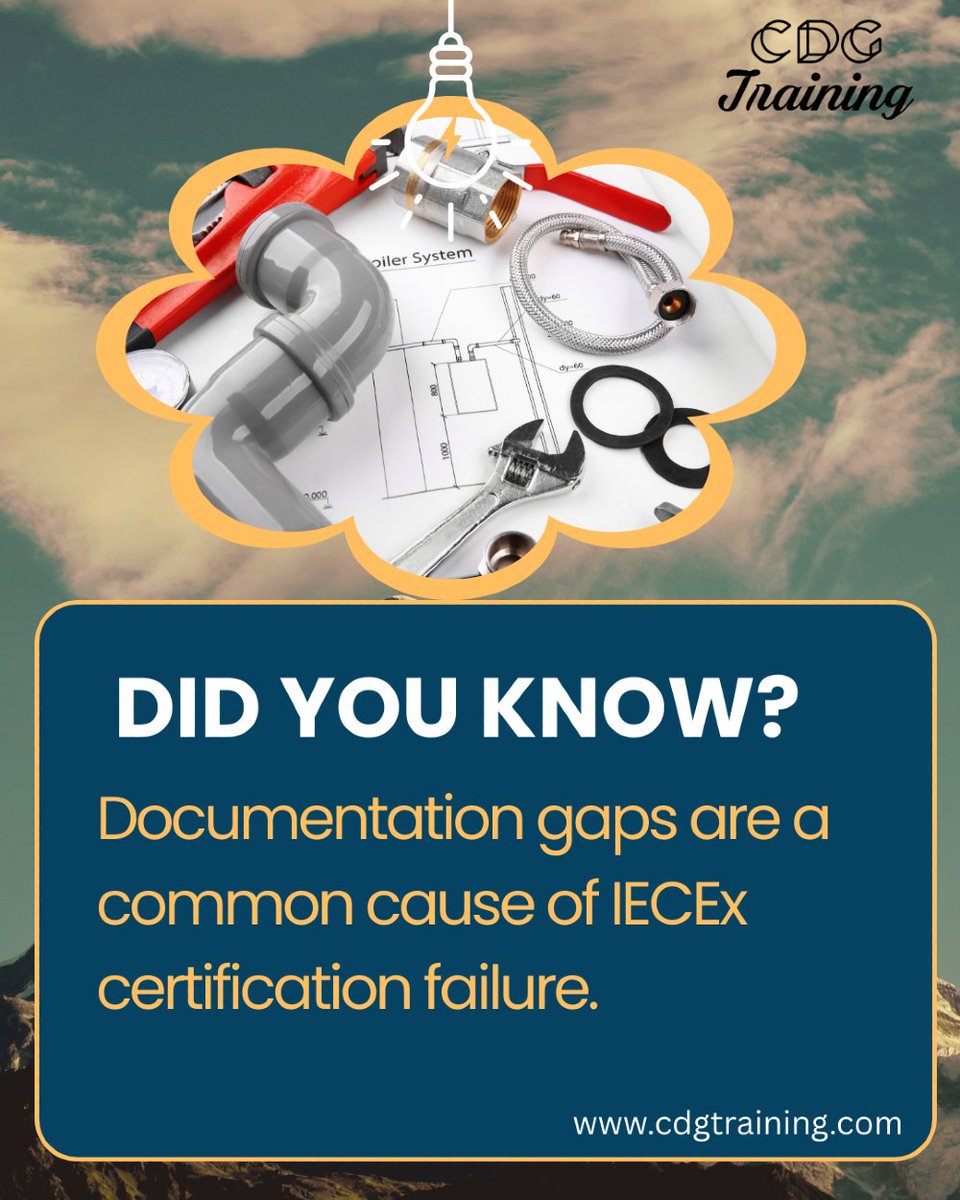 cdgtrainings's tweet image. Did you know? IECEx equipment certification failures often occur due to small design. The Certified IECEx Equipment Certification Specialist course .

Learn more: cdgtraining.com/courses/Certif…
#equipmentcertificationspecialist #explosionprotection #electricalsafety #intrinsicallysafe