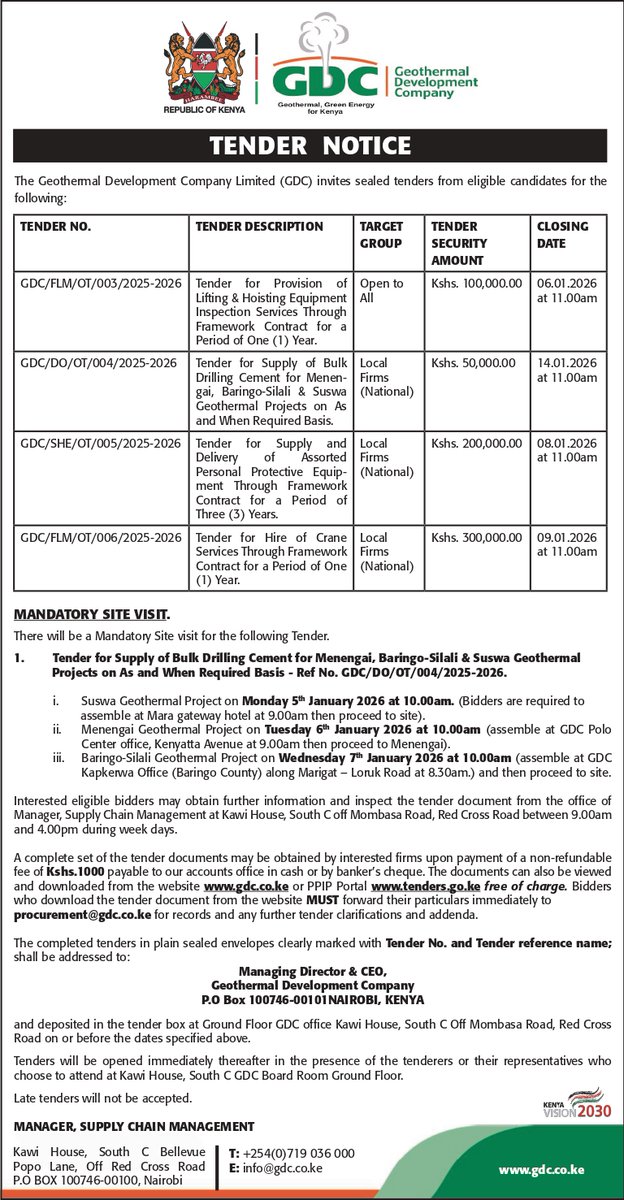 We have new tenders on our website. You can download the tender notice and full documents at  gdc.co.ke/procurement.ht…