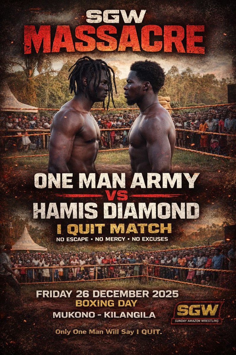 SGW MASSACRE 
Friday 26th December 2025, Boxing day 
Mukono, kilangila 
👉 Watch the build -up, chaos and the rivalry explode on SGW.
Subscribe &amp;stay locked - This will be BRUTAL.  Army vs Hamis.