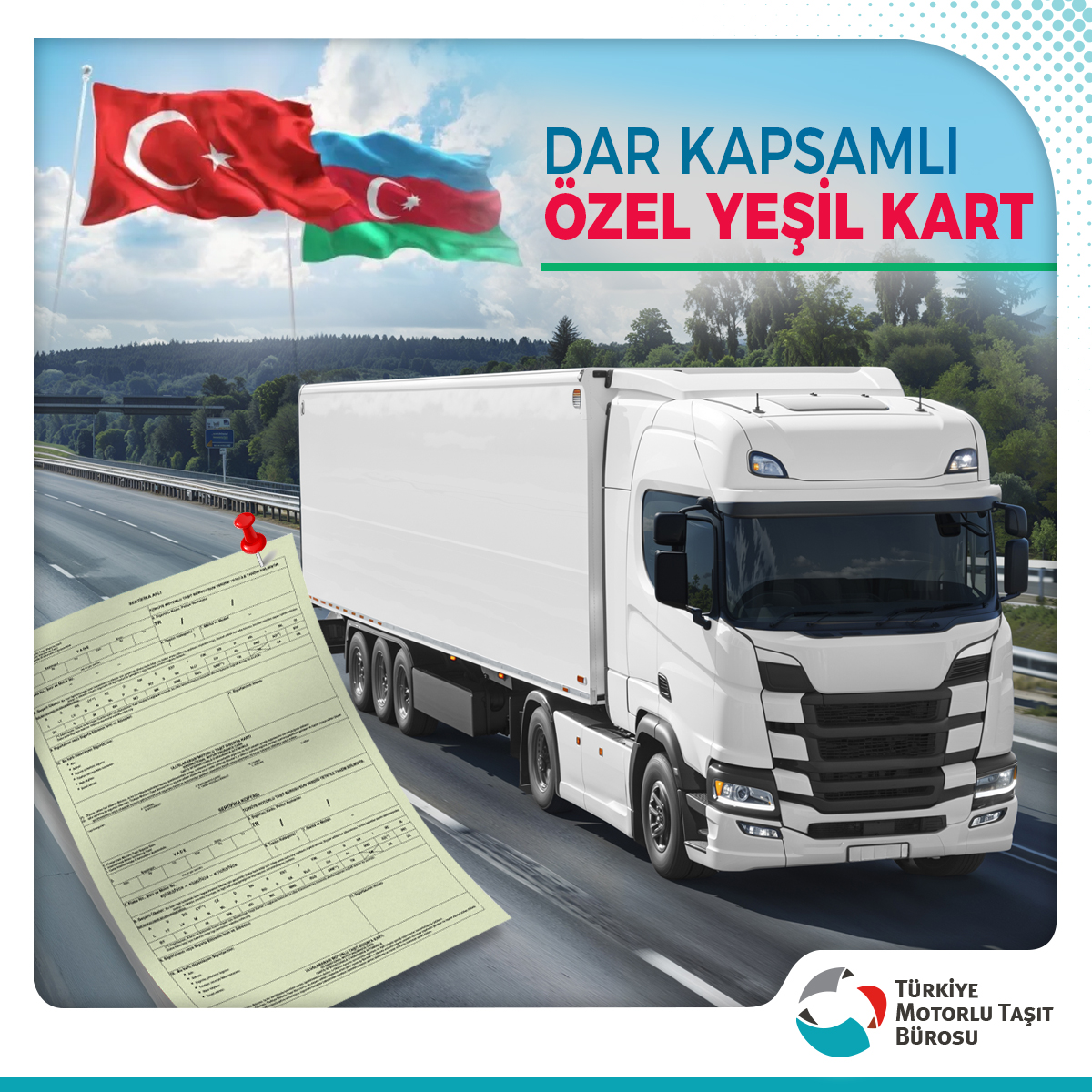 Azerbaycan taşımalarına yönelik yürürlükte olan “Dar Kapsamlı Özel #YeşilKart” hakkında bilgi alabilirsiniz:
tmtb.org.tr #TMTB