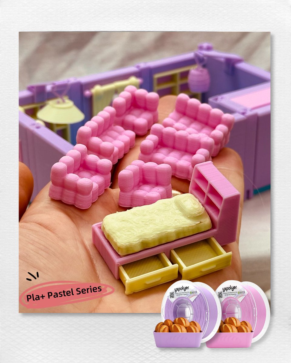 yxpolyer's tweet photo. 3D Printed Dollhouse? Yes — and PLA+ Never Looked This Good 💜💚💙💛
Build your own pastel dream prints with YXPOLYER PLA+ 🌈🧵✨
#3DPrinting #PLAPlus #PastelPLA #YXPOLYER #MakerCommunity #DollhouseDesign https://t.co/FuyDyAcJ6U