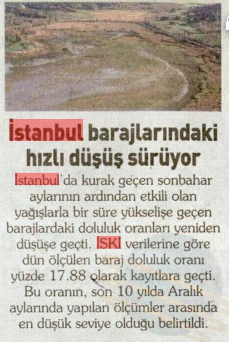 Bölgemizdeki ŞİDDETLİ KURAKLIK devam ediyor. Barajlarımızdaki su seviyesi % 17,83 oranıyla SON 10 YILIN EN ALT seviyesinde. İSKİ şehre kesintisiz su temini için her türlü tedbiri alıyor. Ancak günlük su tüketimimiz hala çok yüksek. Bu zor dönemde ABONELERİMİZİN DESTEĞİ çok