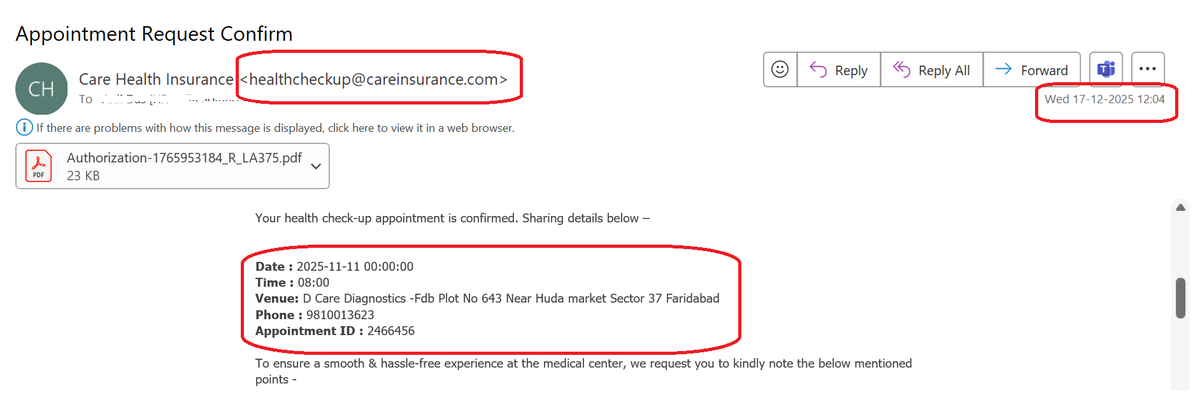 anilkdas's tweet photo. Dear @careinsuranceIN 
Thanks for confirming my 11-Nov-2025 health check-up appointment on 17-Dec-2025.

Time travel wasn’t included in my policy, but appreciated anyway 😄

#CustomerExperience #Healthcare https://t.co/v5JlK5sJCJ