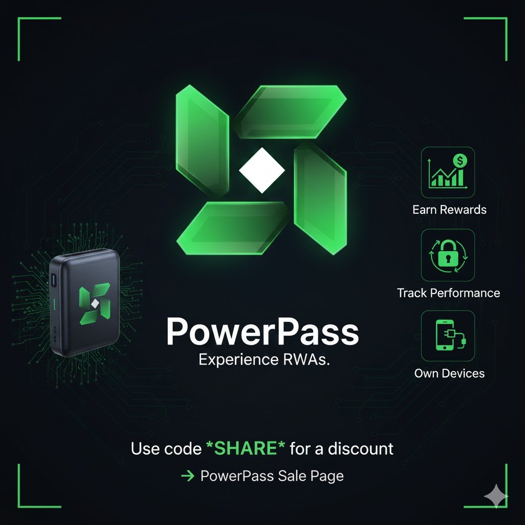 Web3Curiosity's tweet photo. GM GM
PowerPass redefines RWAs by linking real-world devices to transparent on-chain value.
Own a consumer-grade RWA NFT and earn rewards backed by real usage.
๐ธ Use code SHARE for a discount
๐ https://t.co/VACevHxCeL
@ShareX_Network
#ShareX #PowerPass #ConsumerRWA #Web3 https://t.co/tRWw8gEUs4