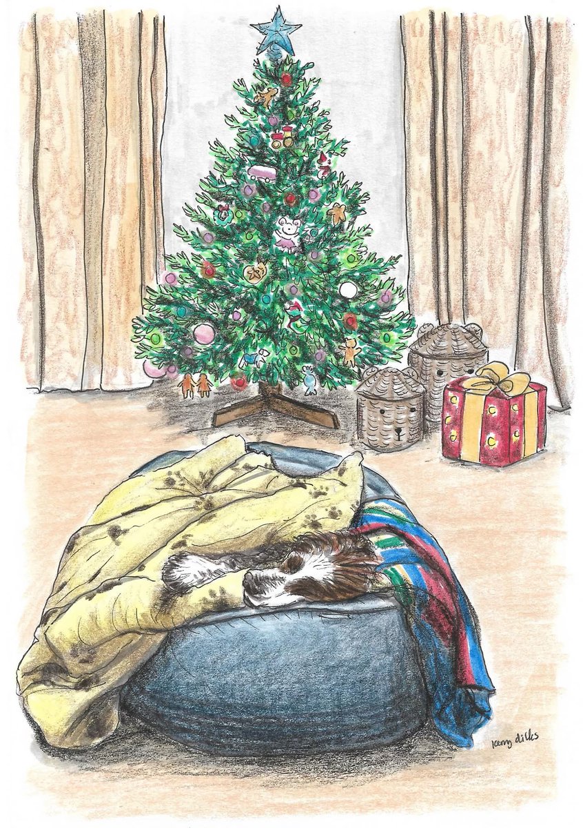 DilksKerry's tweet image. A very Happy Christmas to you all...love from Bonnie 🐾
May all your beds be as cosy as this one! 😴
#sketch #illustration #dogslife #Christmas