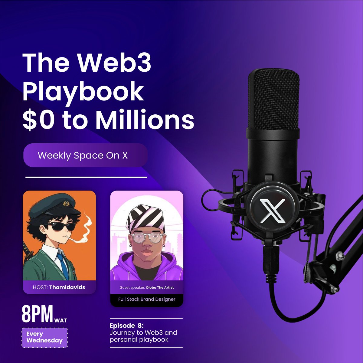 GM CT

The Web3 Playbook continues today with Episode 9🔥

Join us for another interactive and educative session where we get to learn from one of CT's brightest mind.

Guest speaker: <a href="/IamOloba_/">OLOBA THE ARTIST</a>
Time: 8pm WAT

Click the link below to set your reminders.

See you there!🧡💪🏽