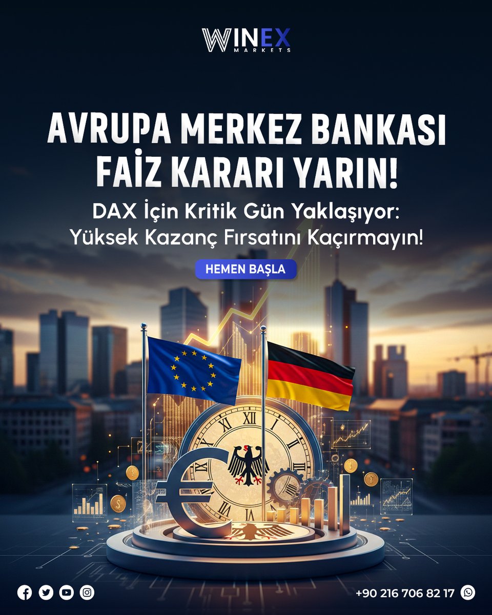 Avrupa Merkez Bankası yarın açıklayacağı faiz kararı #DAX için belirleyici olacak.
#forex #borsa #faiz #merkezbankası #DolarTL #altın #gümüş #gold #silver