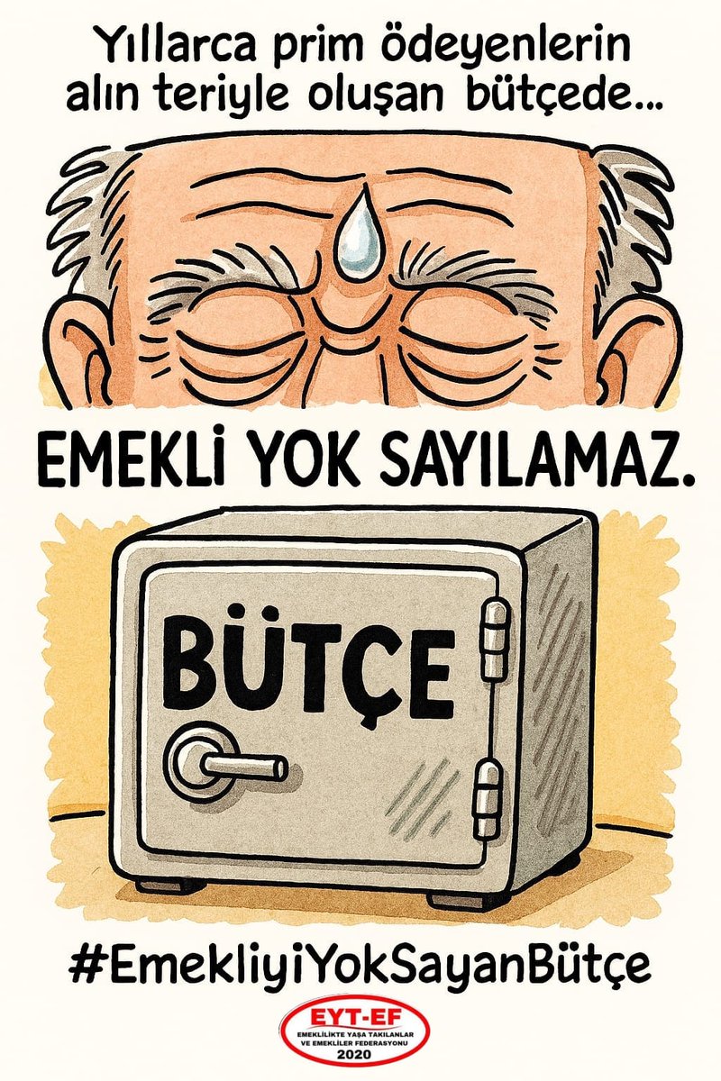 EMEKLİ
👇
#EmekliyiYokSayanBütçe

Yıllarca prim ödeyenlerin alın teriyle oluşan bütçede #Emekli yok sayılamaz.

Bu bütçe halkın bütçesidir.

Ve tüm Emekli kök maaşlarına derhal 35BinTL #SeyyanenZam yapılmalıdır.

#5000KısmiyiYokSayanHükümet
<a href="/RTErdogan/">Recep Tayyip Erdoğan</a> 
<a href="/isikhanvedat/">Prof. Dr. Vedat Işıkhan</a>
<a href="/memetsimsek/">Mehmet Simsek</a>