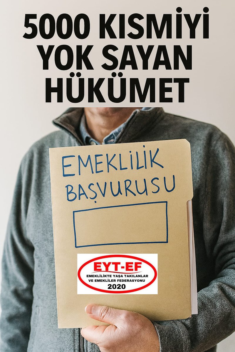 EYT
👇👇👇
#5000KısmiyiYokSayanHükümet

#EYT yasası ile 5000 Prim ve Kısmi Emeklilik şartları tam olan yüzbinler;

Hükümet yetkililerince yok sayılarak kapsam dışı bırakıldı

Emek bölündü hak gasp edildi
Bu adaletsizlik unutulmaz !

#EmekliyiYokSayanBütçe
<a href="/RTErdogan/">Recep Tayyip Erdoğan</a>
<a href="/isikhanvedat/">Prof. Dr. Vedat Işıkhan</a>