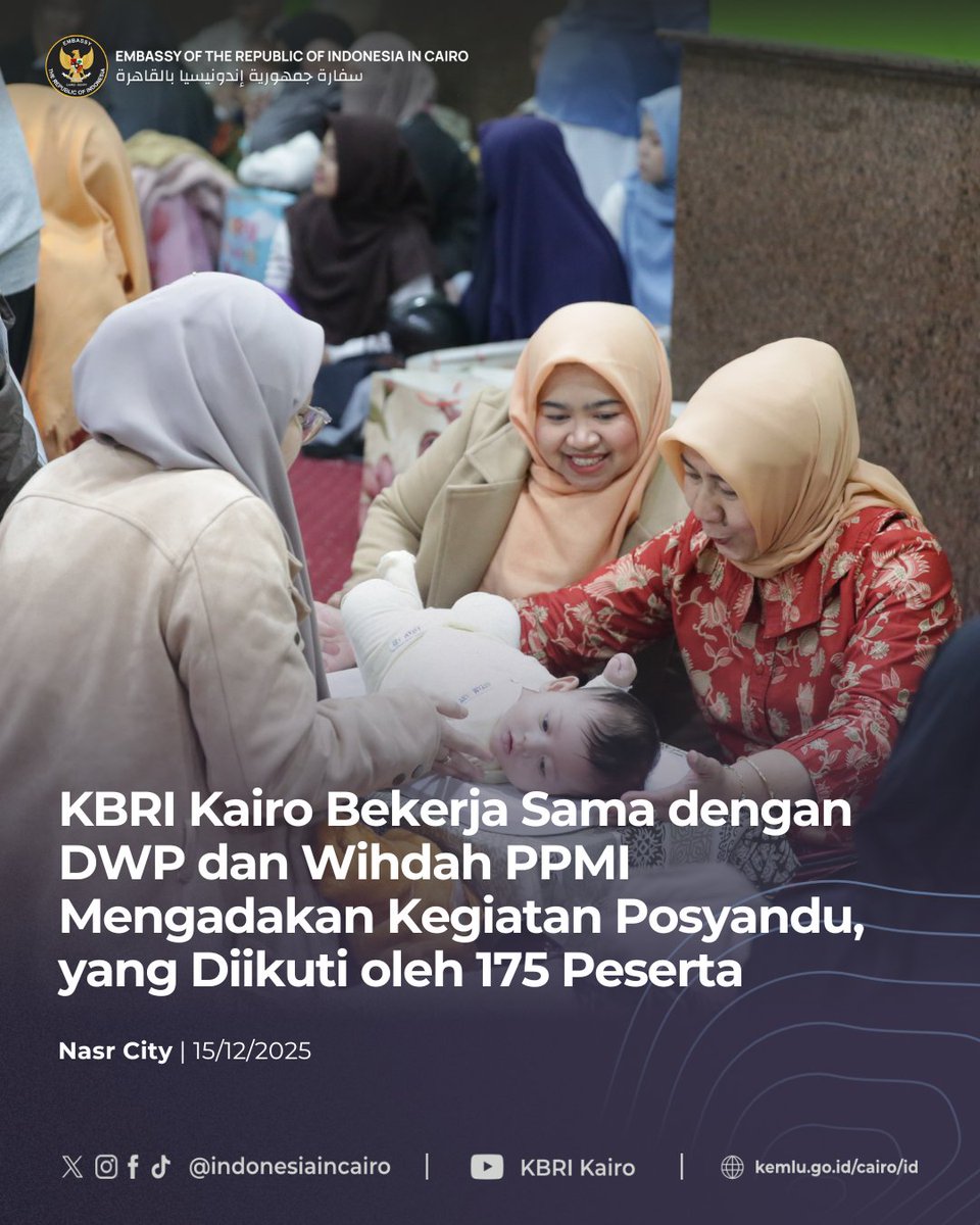 IndonesiaCairo's tweet photo. Pada Senin (15/12), dalam rangka memperkuat pembinaan dan pelayanan kesehatan ibu dan anak bagi WNI di Mesir, KBRI Kairo bekerja sama dengan Dharma Wanita Persatuan (DWP) KBRI Kairo serta WIHDAH-PPMI https://t.co/C75MG9CxkG
