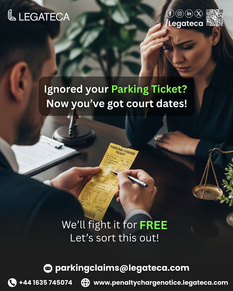 Ignored a parking ticket and now stressed due to court dates? 
Don’t panic. We’ll review your case and fight it for FREE—clear advice, real support.

Visit us at: penaltychargenotice.legateca.com

#legateca #ParkingTicket #ParkingFine #PenaltyChargeNotice #FreeLegalSupport #CourtNotice