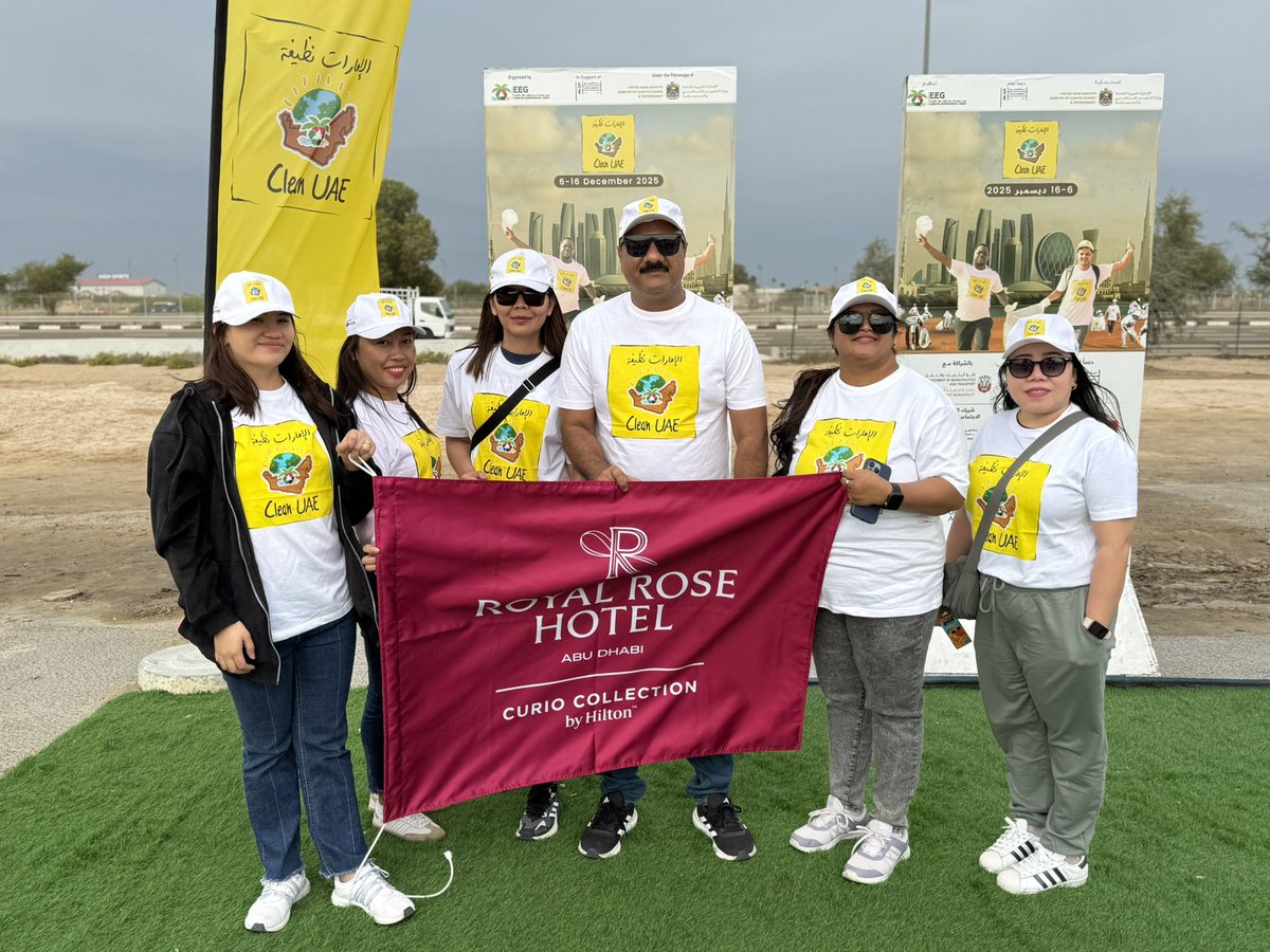 RoyalRoseHotel's tweet photo. Proud to support the #CleanUAE campaign as part of the #YearOfTheCommunity, in partnership with Emirates Environmental Group, under the patronage of the Ministry of Climate Change and Environment.
Our commitment to sustainability continues. 🌱 https://t.co/mbgU0hyTqj