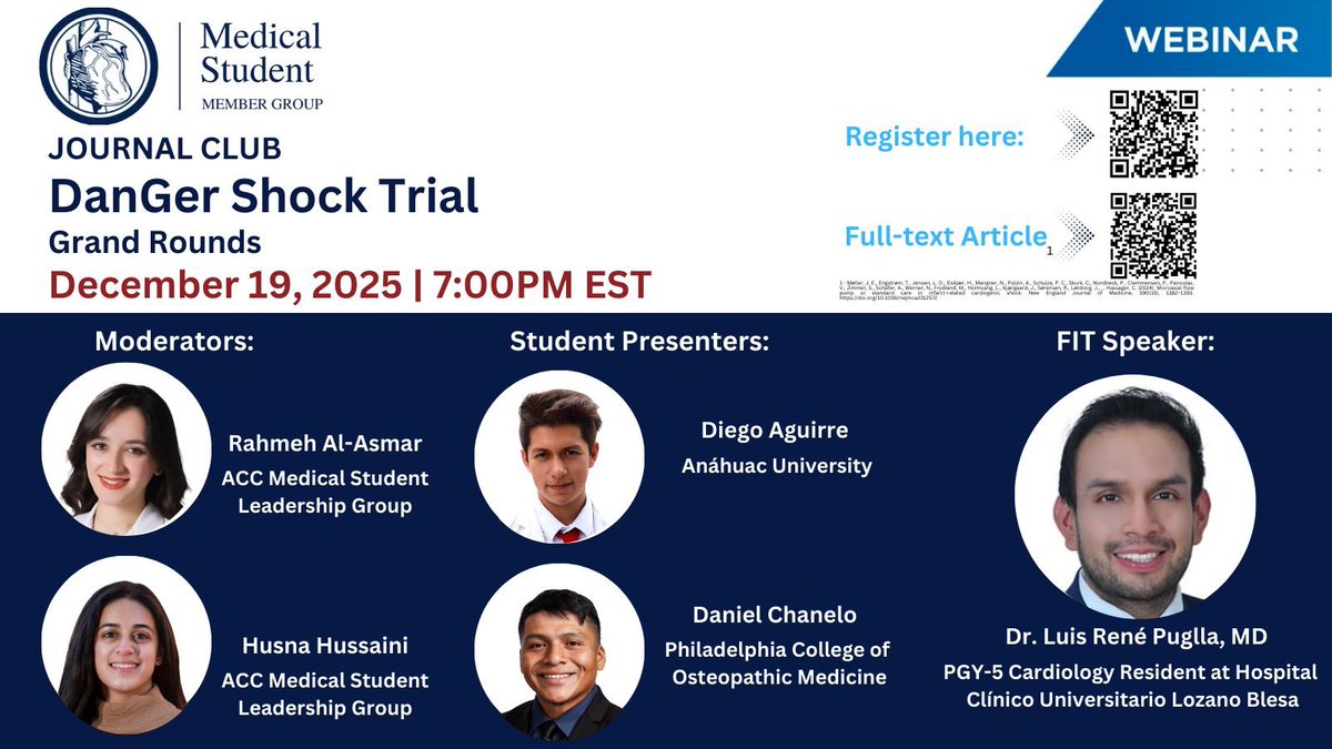 amikacinie's tweet photo. #ACCMedStudent Journal Club Series featuring DanGer Shock Trial is this Friday 19th December at 7pm EST 💡

Register and read the full trial using the QR codes below 🫀

#ACC #cardiology #medicalstudent https://t.co/iqGVKr0F9D