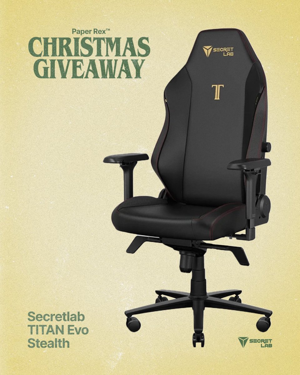 To celebrate the holiday season, we’re teaming up with <a href="/secretlabchairs/">Secretlab</a> to give away 1 Secretlab TITAN Evo Stealth chair! 

To enter: 
1. Follow <a href="/pprxteam/">Paper Rex</a> and <a href="/secretlabchairs/">Secretlab</a> 
2. Reply to this post and tell us which Secretlab chair would be on your holiday wish-list
3. Use the