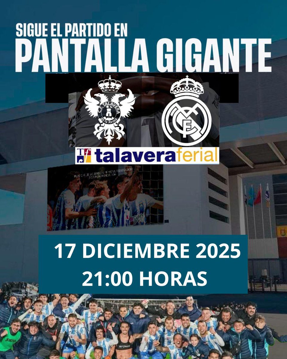 ⚽️ 🏆 Hoy a las 21:00 h retransmitimos en la pantalla gigante de Talavera Ferial el partidazo de la Copa del Rey
CF Talavera 💙 - 🤍 Real Madrid

📍 pantalla gigante de Talavera Ferial
🗓️ 17 de diciembre
⏰ 21:00 h
.
.
#talavera #talaveraferial #copadelrey