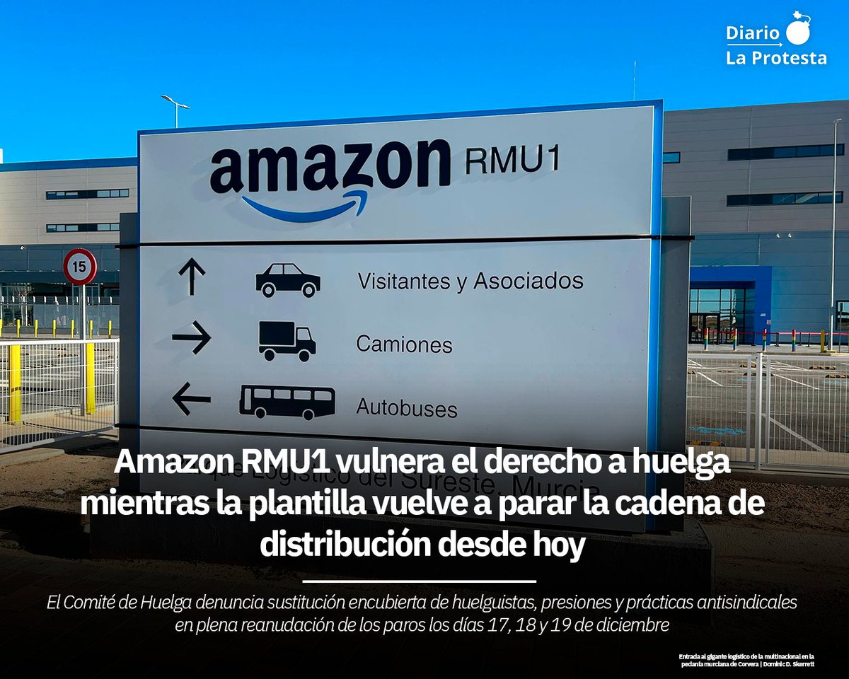 ‼️ Amazon RMU1 vulnera el derecho a huelga mientras la plantilla vuelve a parar la cadena de distribución desde hoy

El Comité de Huelga denuncia sustitución encubierta de huelguistas, presiones y prácticas antisindicales en plena reanudación de huelga (17, 18 y 19 de diciembre).