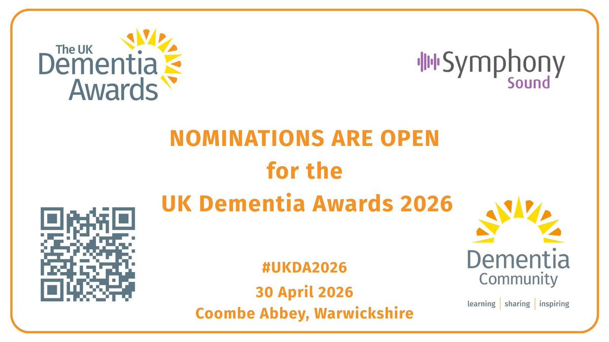 JDementiaCare's tweet photo. Nominations are now OPEN for the UK Dementia Awards 2026

There are 15 awards open for nomination, celebrating outstanding individuals, teams, and organisations across care.

Start your nomination here:
https://t.co/iTAx0yZNQp https://t.co/1aP0TyMF0K