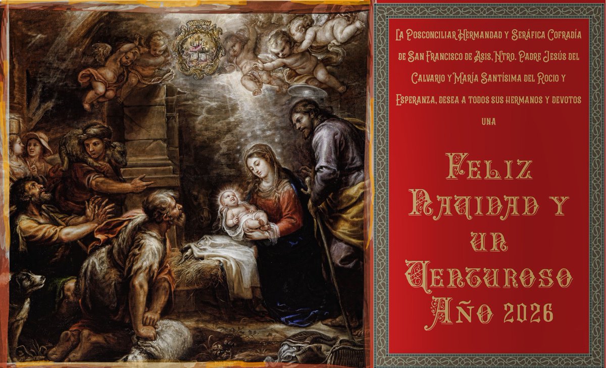 🟤 La Junta de Gobierno de la Hermandad del Calvario, les desea todos los Hermanos, devotos y seguidores, una FELIZ NAVIDAD y PRÓSPERO AÑO NUEVO.

#CalvarioHuelva
#PazYBien
#CogeTuCruzYSígueme