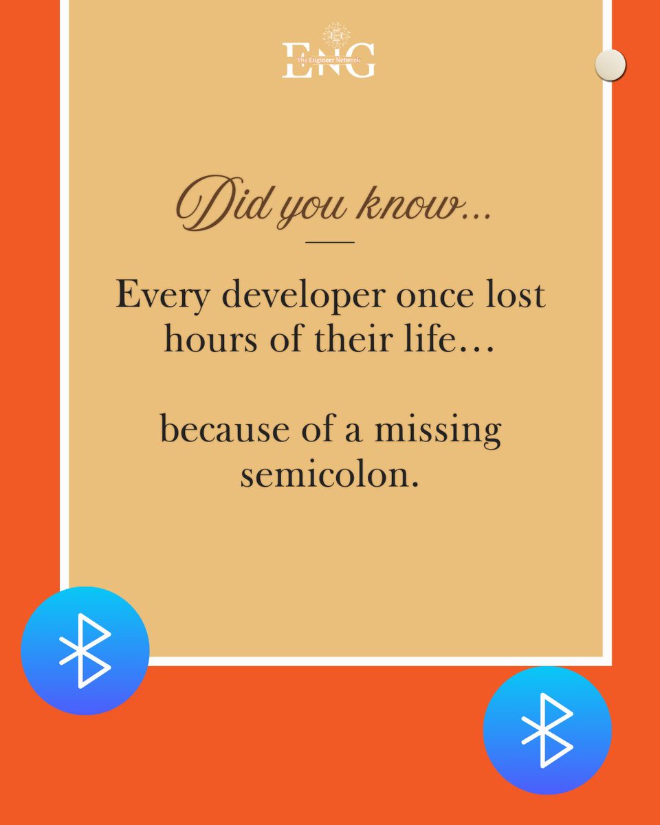 eng_network_gb's tweet image. Developers blame the computer until they find the missing semicolon.
One tiny character can crash a whole build. Coding humbles everyone. Stay consistent and the wins get bigger. Your mistakes get smarter too.