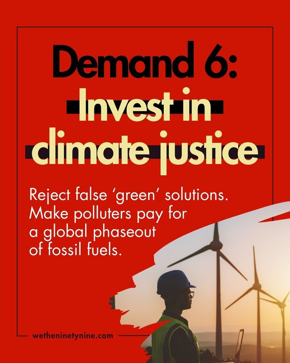 False ‘green’ solutions won’t save our planet. ​ We demand climate justice and a global phaseout of fossil fuels. ​ Make rich polluters pay for a just transition. ​ 🌍  

Read the full Johannesburg We The 99 declaration: wetheninetynine.com/declaration/ 

#ClimateJustice #WeThe99