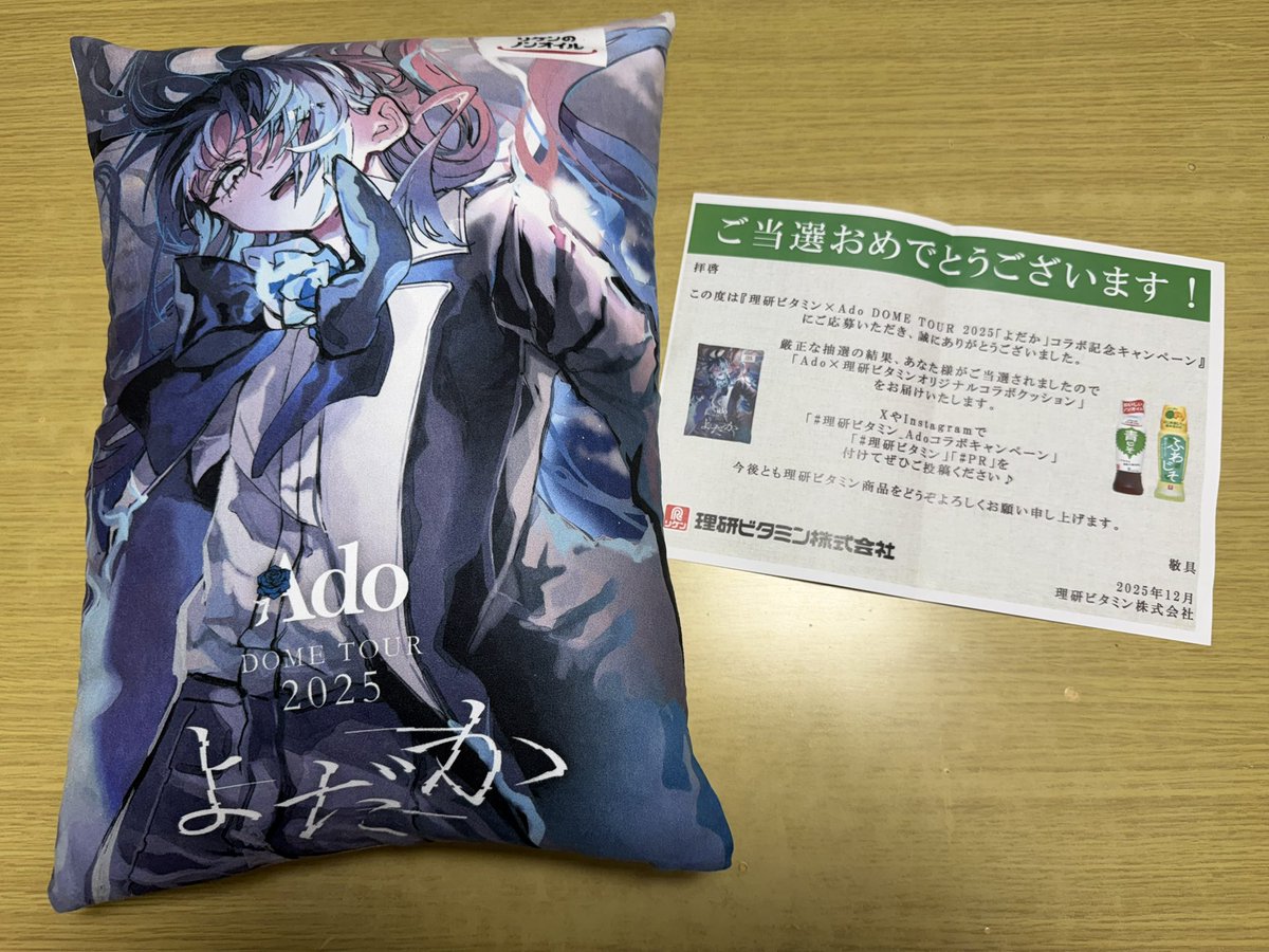 ｷﾀ━(ﾟ∀ﾟ)━!! 「Ado×理研ビタミンオリジナルコラボクッション」当選