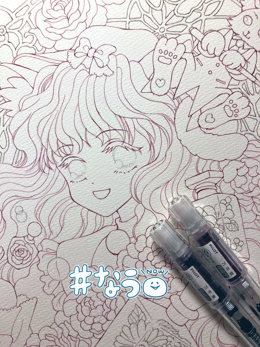 アナログイラスト アナログイラスト展 #川崎文具店 線画…出来た 新色アンフェイディング