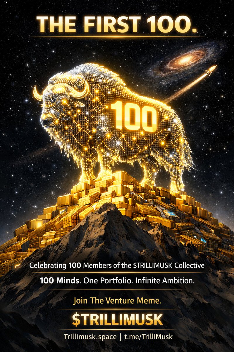 TrilliMusk's tweet photo. THE FIRST 100 on Telegram.

From 1 to 100, the Herd has assembled.
This is the foundation — not the finish line.
100 minds.
One collective.
Infinite ambition.

🐂✨🚀
#TRILLIMUSK #VentureMeme #TheHerd #CryptoCommunity #Solana https://t.co/Fr63Jnobjo