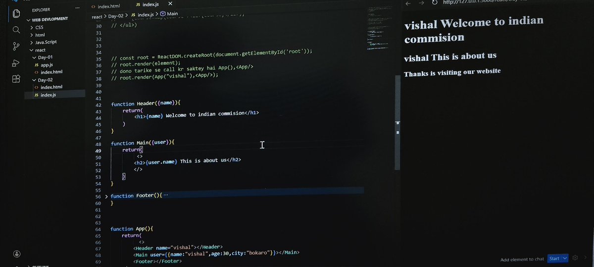 VishalSing95927's tweet image. Day 37 of #100DaysOfCode 🚀
Learned React JSX, Babel, Components &amp;amp; Props — understanding how React structures UI more cleanly and efficiently.
Big thanks to @rohit_negi9 Negi for the clear explanations 🙌
#ReactJS #JavaScript #WebDevelopment #Frontend
