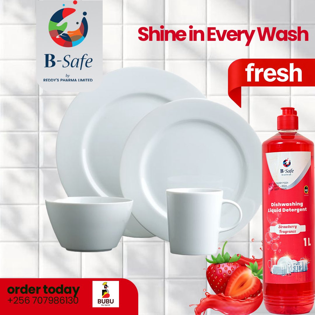 BSafeug's tweet photo. Tired of stubborn grease? 🧼 Get that "Shine in Every Wash" with B-Safe Dishwashing Liquid! 🍓 https://t.co/NbQwypghHH