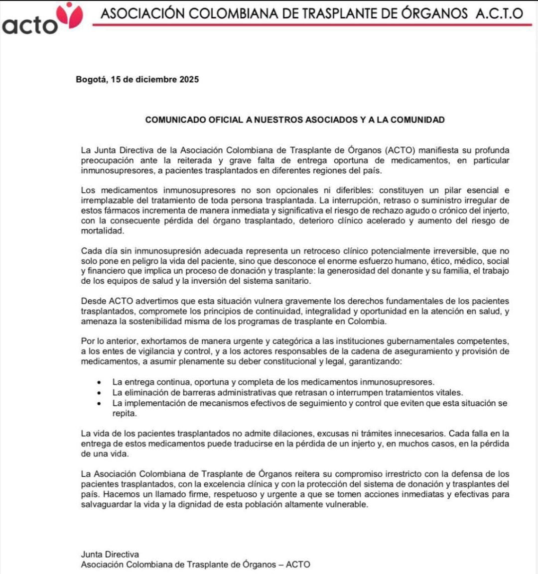 Unidos como comunidad trasplantada en Colombia, alzamos una sola voz 

#NoQuieroPerderMiTrasplante

<a href="/MinSaludCol/">MinSalud Colombia 🇨🇴</a> 
<a href="/lafm/">La FM</a> 
<a href="/NoticiasRCN/">Noticias RCN</a> 
<a href="/NoticiasCaracol/">Noticias Caracol</a> 
<a href="/WRadioColombia/">W Radio Colombia</a> 
<a href="/mareba78/">Marly Reyes B</a>
