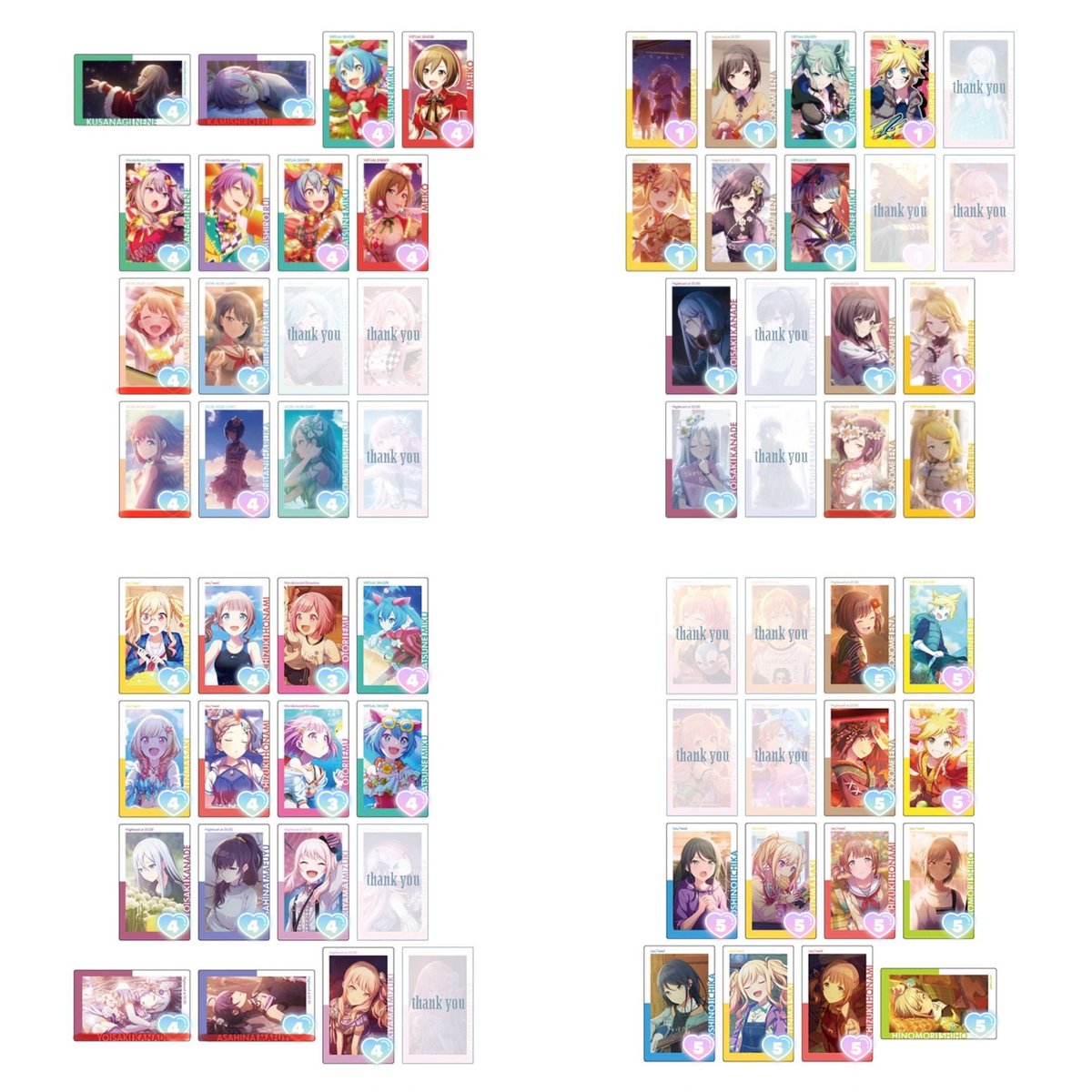 tedaten2008's tweet photo. 《交換 譲渡 買取 仮約束》プロセカ エピカ 25A 25B 25C 26A 26B 26C

【譲】
ミク リン レン ルカ MEIKO KAITO 一歌 咲希 穂波 志歩 みのり 遥 愛莉 雫 こはね 杏 彰人 冬弥 司 えむ 寧々 類 奏 まふゆ 絵名 瑞希
定価+送料

求⌇ 定価+送料 or ルカ 彰人

箔押し仮約束◎
お気軽にお声掛けください🍀 https://t.co/nBrvguQ2zj