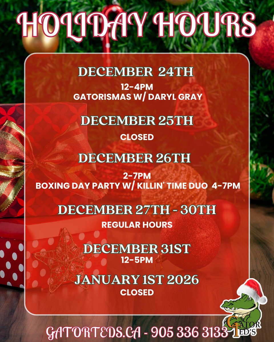 🎄🎅 Happy Holidays! We'll be open over the Holidays so check out our hours and stop by for some Holiday Cheer with friends, family &amp; live music! 🔔🌟#holidays #christmastime