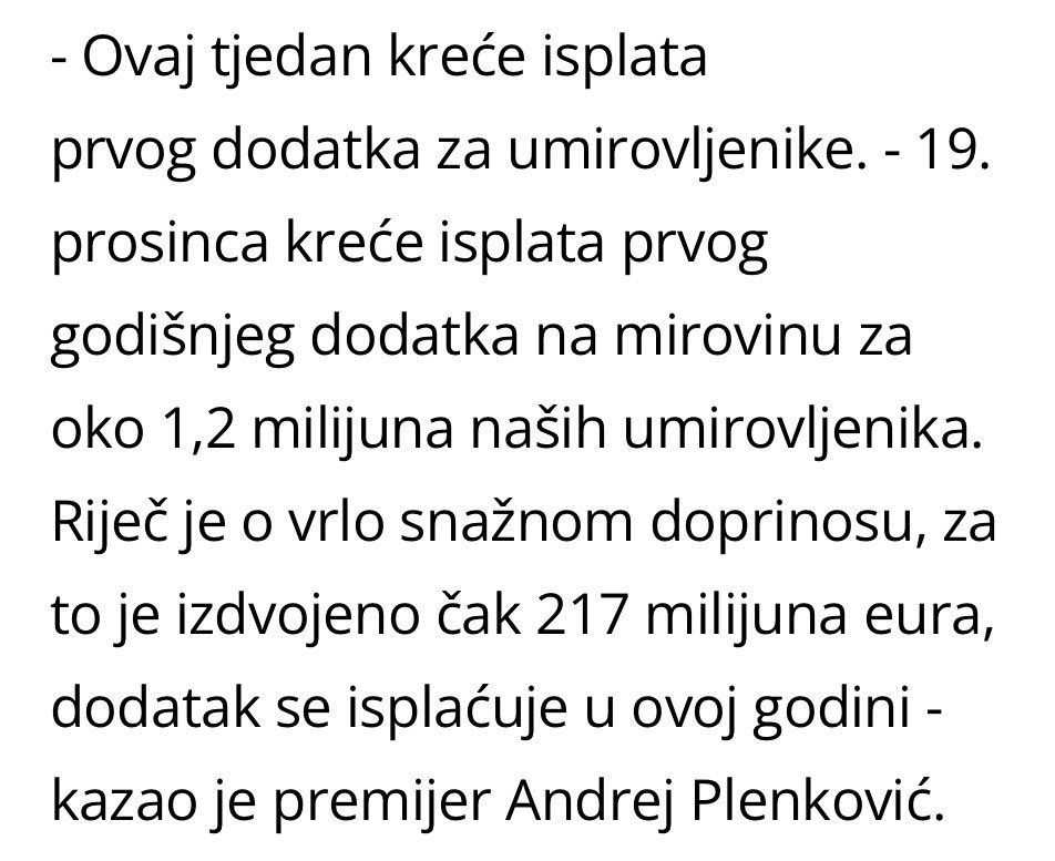 To je TOLIKO VELIKI NOVAC da se mora sazvati novinare !
Mnogi umirovljenici to nece ni osjetiti uz svu POMPU VLADE  -CRKAVICA
