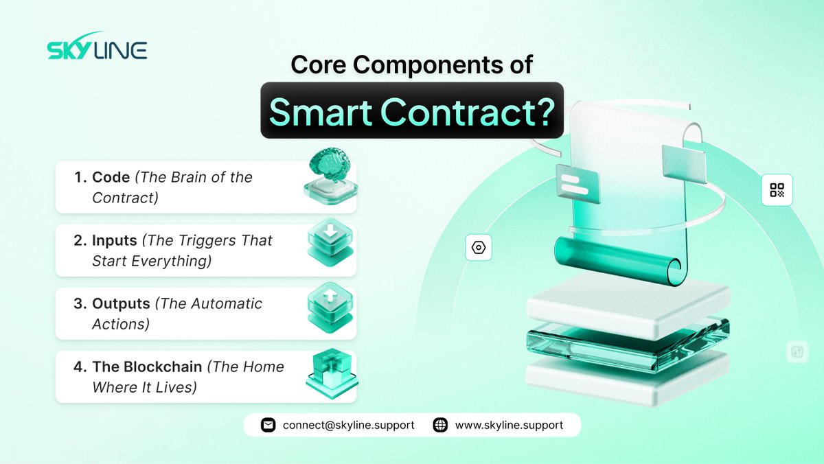 SkylineSupport_'s tweet photo. 𝗖𝗼𝗿𝗲 𝗖𝗼𝗺𝗽𝗼𝗻𝗲𝗻𝘁𝘀 𝗼𝗳 𝗦𝗺𝗮𝗿𝘁 𝗖𝗼𝗻𝘁𝗿𝗮𝗰𝘁

Every smart contract may look simple from the outside…but behind that “automatic magic” is a powerful system working quietly in the background. Consider it the inner workings of a clock. Precise, exact, and unchanging.  

Let’s open it up and see what’s inside 👇