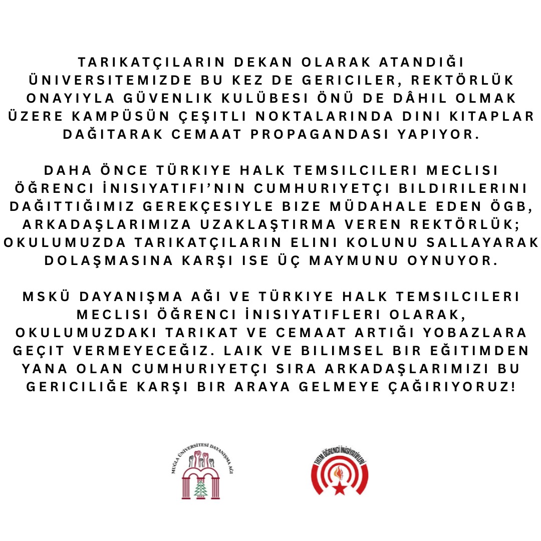 mugladayanisma's tweet photo. Üniversitemizde tarikatçılığa ve gericiliğe geçit yok! https://t.co/DHI3knco8G