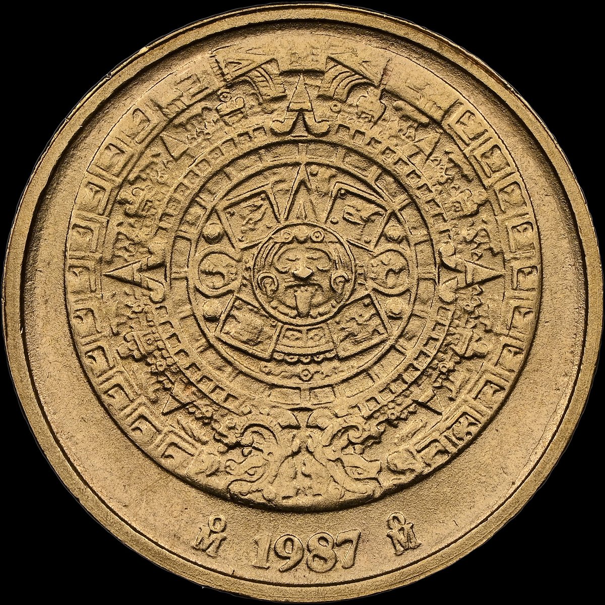 NGCcoin's tweet image. Coin of the Day: On this day in 1790, the #Aztec sun stone calendar was unearthed in Mexico, more than 200 years after being buried. This #Mexico 1987Mo #Gold 1/15 #Onza shows the calendar. Explore #coins in the NGC World Coin Price Guide: NGCcoin.com/price-guide/wo…