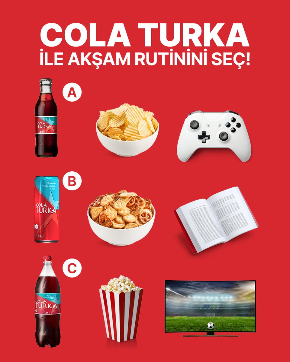 Akşam planı senden, lezzeti bizden! 😉
Ne yaparsan yap, yanında #ColaTurka varsa keyif garantidir.
Akşam rutinini seç ve yorumlara yaz!