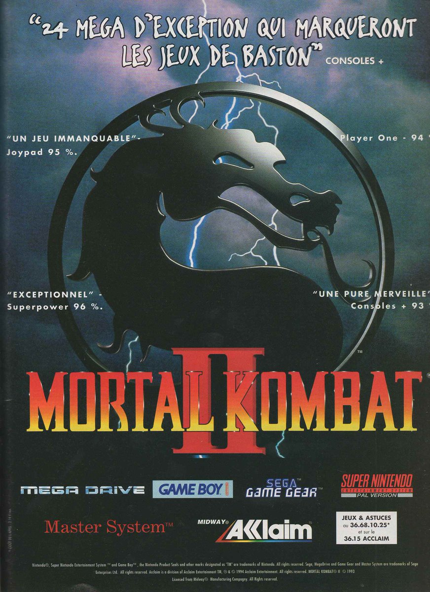 AllmightoFranky's tweet image. La publicité JV papier du jour,bonjour!Pubs vues dans les pages du #PlayerOne de décembre 1994!Pubs pour #MortalKombatII sur consoles,le #LockOn ça faisait bien au pied du sapin,#MicroMachines sur #Snes et #NBAjam la légende!!#retrogaming #olschool #80s #90s