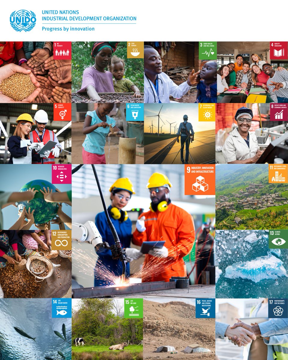 UNIDO's tweet image. Twelve months. 17 #SDGs. One shared direction. #UNIDO spotlighted how inclusive &amp;amp; sustainable #IndustrialDevelopment advances SDGs. From innovation &amp;amp; infrastructure to jobs, energy &amp;amp; resilience, each month built on the last. As we close the year, we carry these actions forward.